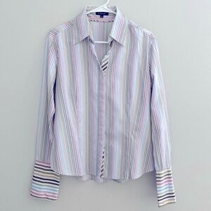 Burberry multi colored striped button down blouse